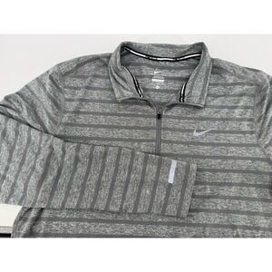Nike Shirt Mens XL Gray Dri-FIT Running Stripe 1/4 Zip Long Sleeve Pullover